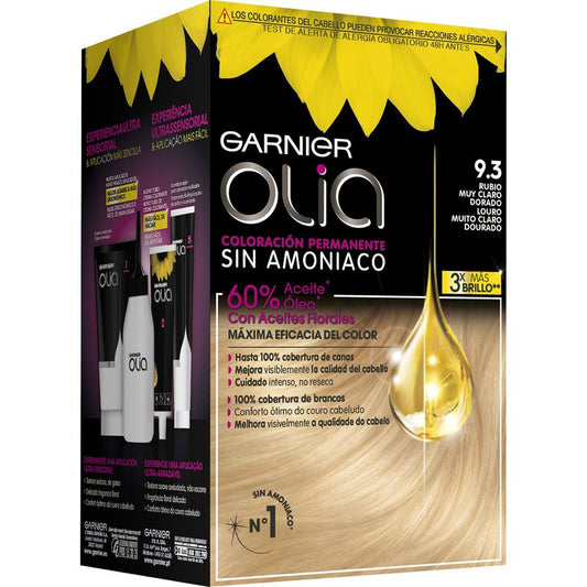 Garnier Olia Coloración Permanente Sin Amoniaco, Olor Agradable Con Aceites Florales Origen Natural - Rubio Muy Claro Dorado 9.3