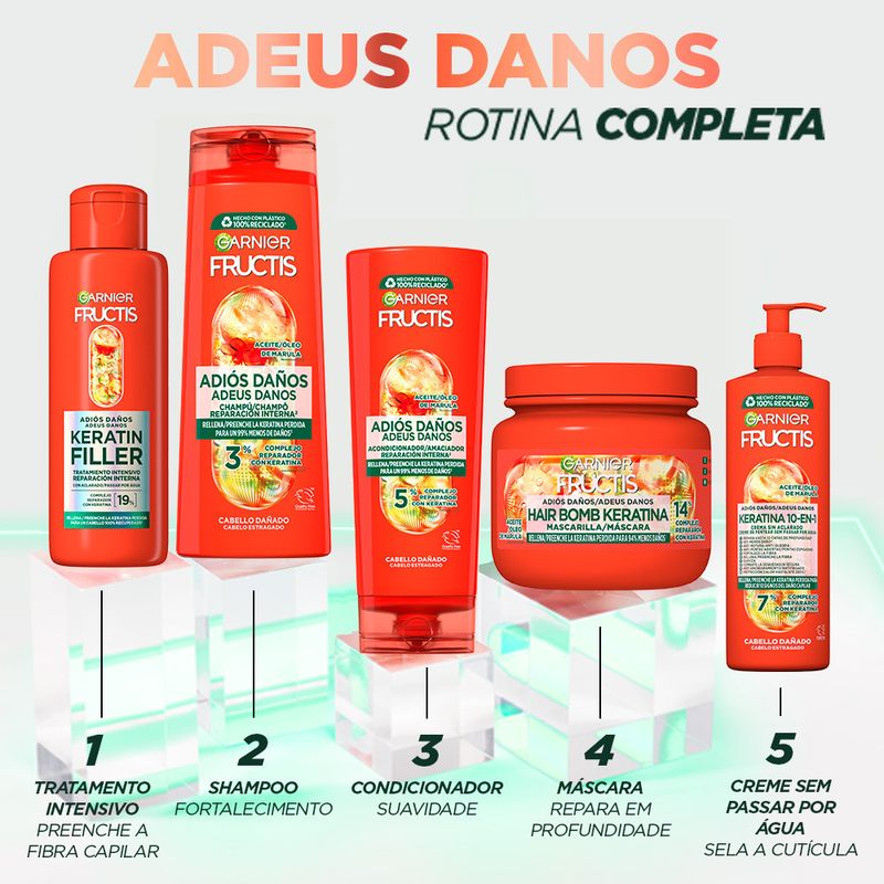 Garnier Fructis Champú Adiós Daños Con Aceite De Marula Para Cabello Dañado 300Ml