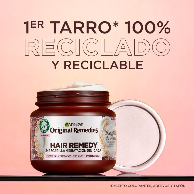 Garnier Original Remedies Mascarilla Hipoalergénica Hidratación Con Crema De Arroz Y Leche De Avena Ecológica, 340Ml