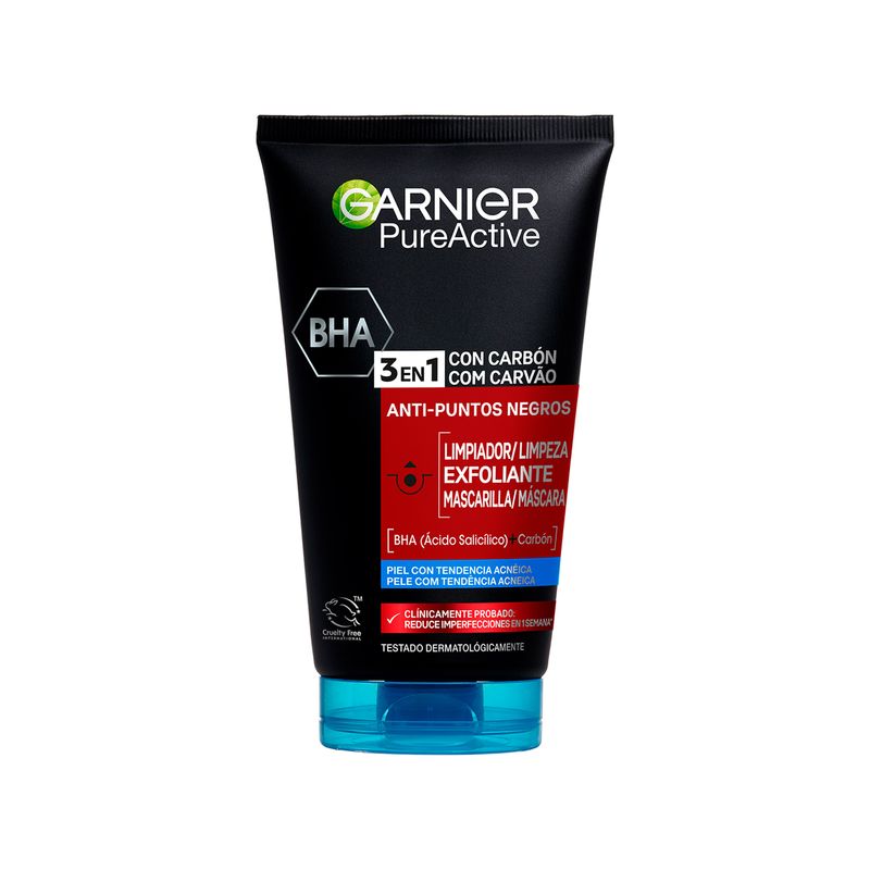 Garnier Pure Active Gel 3 En 1 Con Carbón Anti-Puntos Negros - 150 Ml