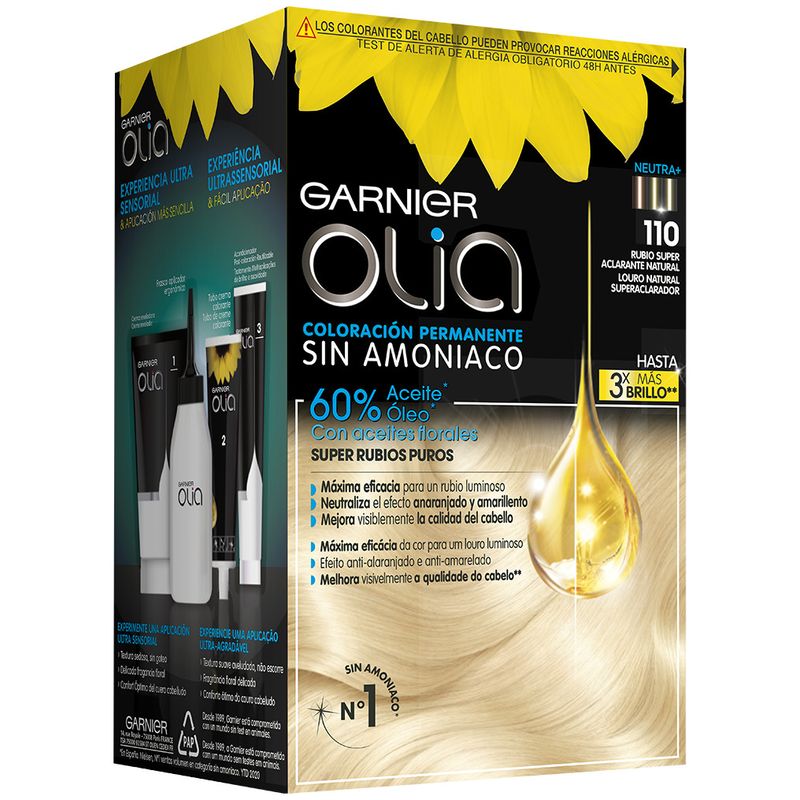 Garnier Olia Coloración Permanente Sin Amoniaco Con Aceites Florales De Origen Natural - Super Aclarante Rubio Natural Olia 110