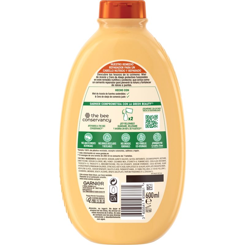 Garnier Original Remedies Champú Reparador Tesoros De Miel Para Cabello Seco Y Quebradizo 600 Ml