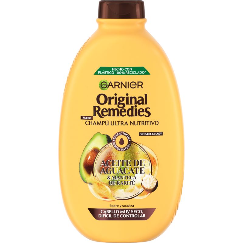 Garnier Original Remedies Aceite De Aguacate Y Manteca De Karité Champú Para Pelo Rebelde Y Encrespado 600 Ml