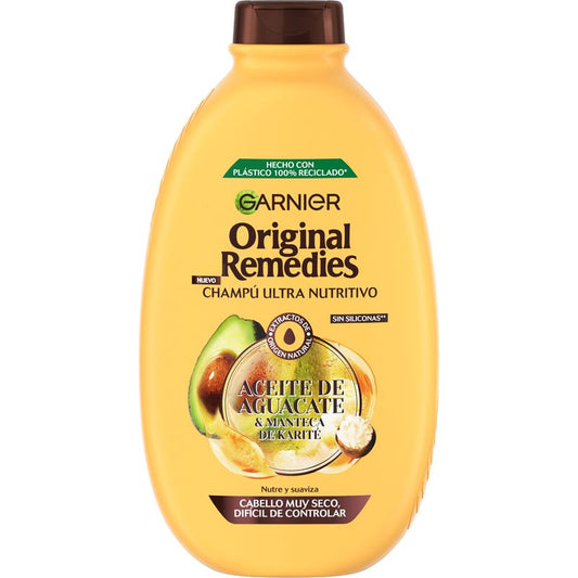 Garnier Original Remedies Aceite De Aguacate Y Manteca De Karité Champú Para Pelo Rebelde Y Encrespado 600 Ml