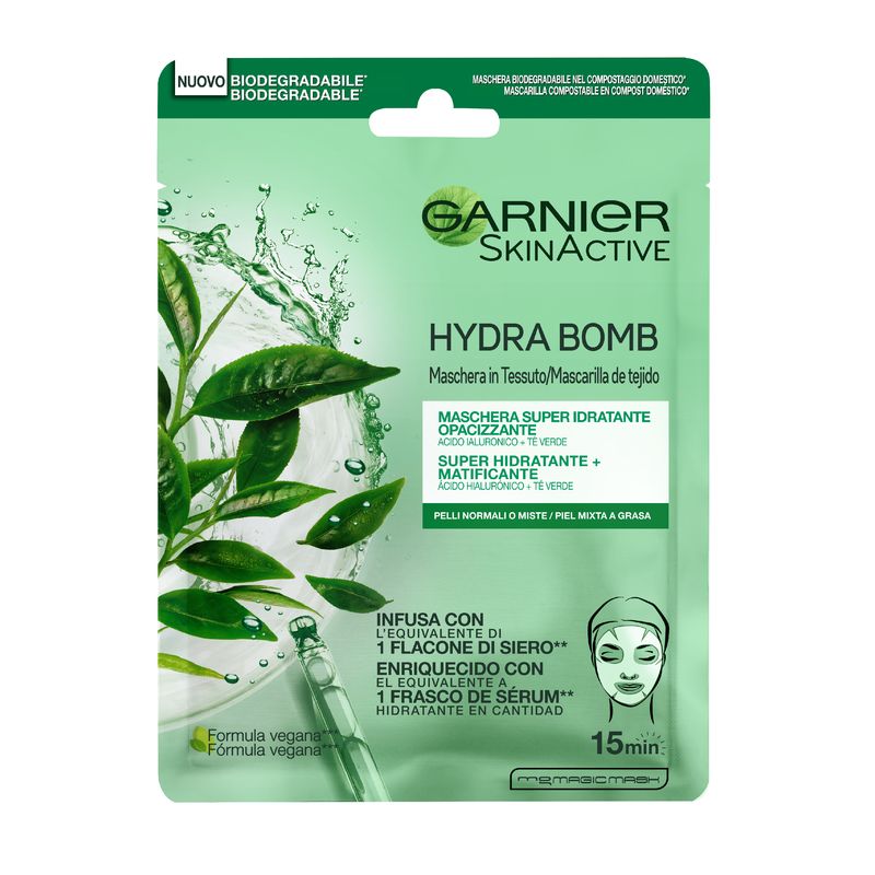 Garnier Skin Active Mask Tissu Mascarilla De Tela Hydra Bomb Hidratante Matificante Con Ácido Hialurónico Y Té Verde