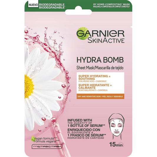 Garnier Skin Active Mask Tissu Mascarilla De Tela Hydra Bomb Hidratante Calmante Con Ácido Hialurónico Y Manzanilla