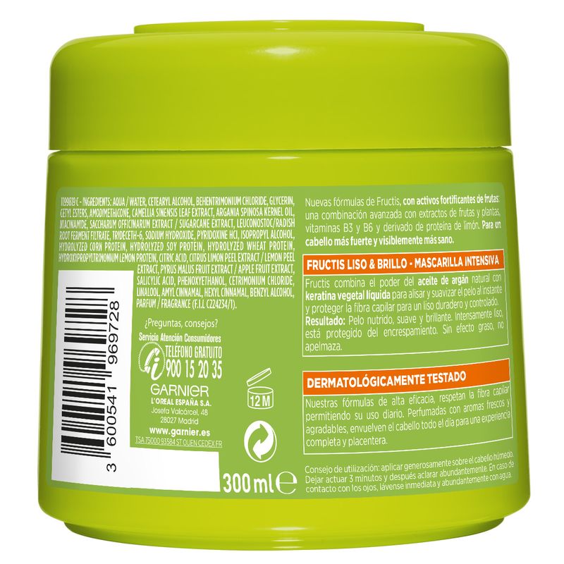 Garnier Fructis Hair Bomb Keratina Liso & Brillo Mascarilla Capilar Ultra Alisadora Con Aceite De Argán 320 Ml.