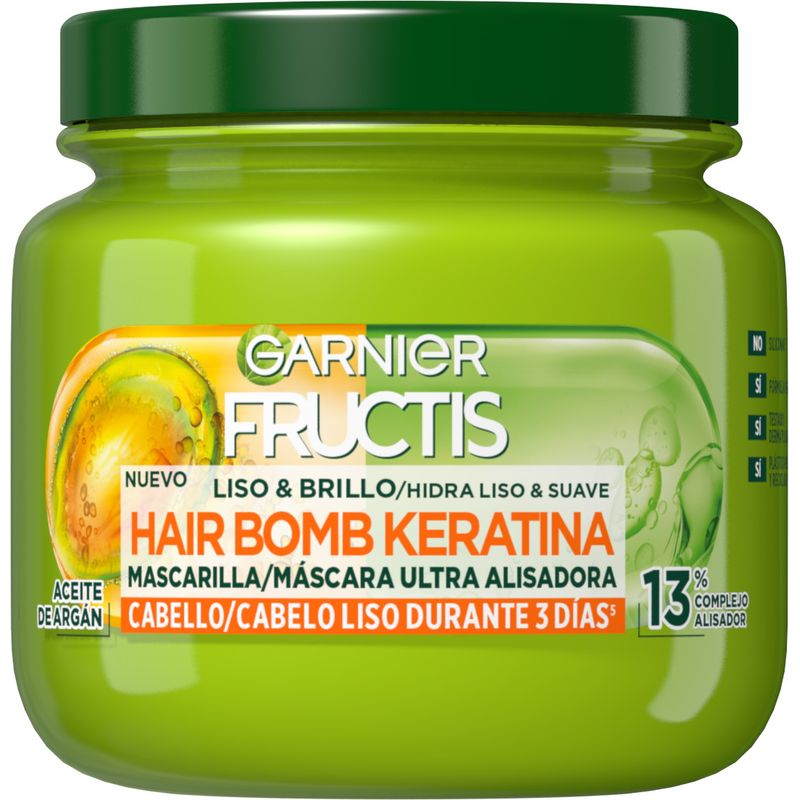 Garnier Fructis Hair Bomb Keratina Liso & Brillo Mascarilla Capilar Ultra Alisadora Con Aceite De Argán 320 Ml.