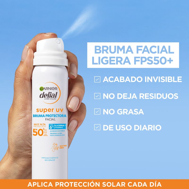 Garnier Delial Super Uv Fps50+ Bruma Protectora Facial Con Textura Invisible - 75Ml