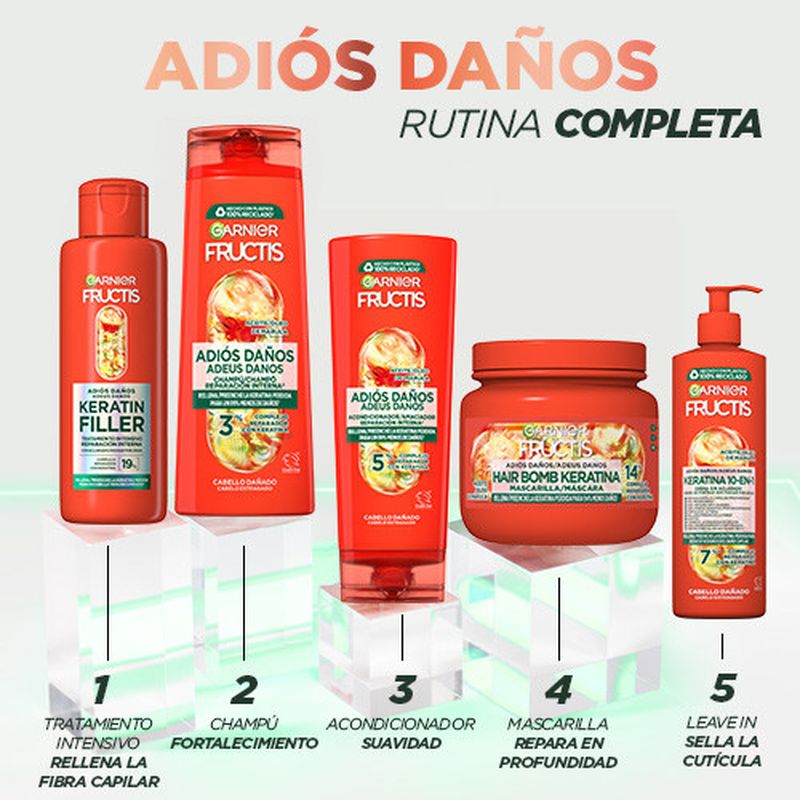 Garnier Fructis Champú Adiós Daños Con Aceite De Marula Para Cabello Dañado 380Ml