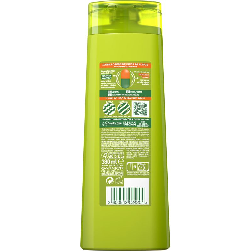 Garnier Fructis Liso & Brillo Champú Pelo Liso, Rebelde O Difícil De Alisar 380 Ml