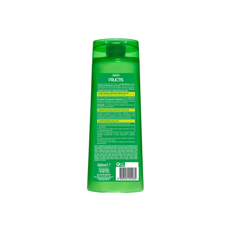 Garnier Fructis Pure Fresh Pepino Purificante Champú Pelo Graso 380 Ml