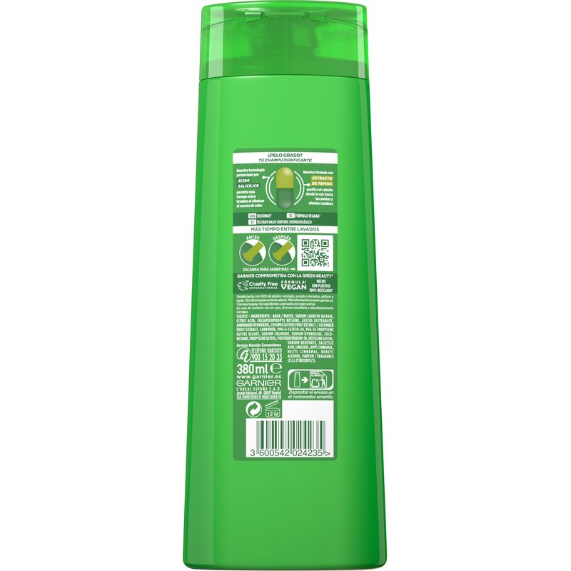 Garnier Fructis Pure Fresh Pepino Purificante Champú Pelo Graso 380 Ml