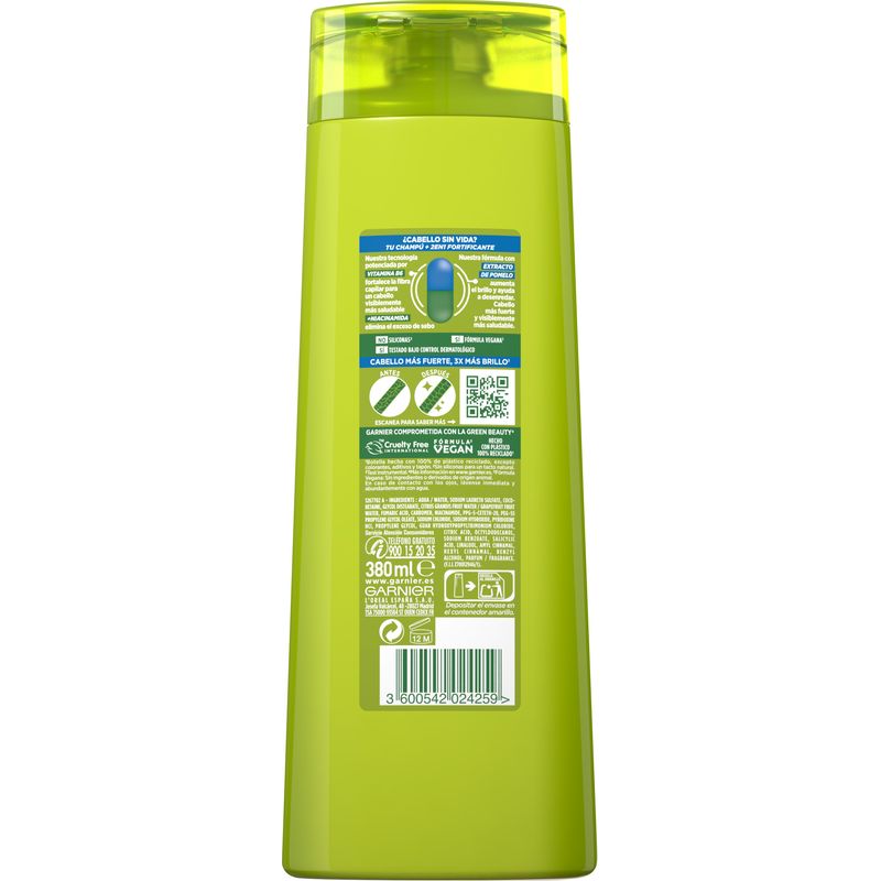 Garnier Fructis Champú Fuerza Y Brillo 2 En 1 Para Pelo Normal - 380 Ml