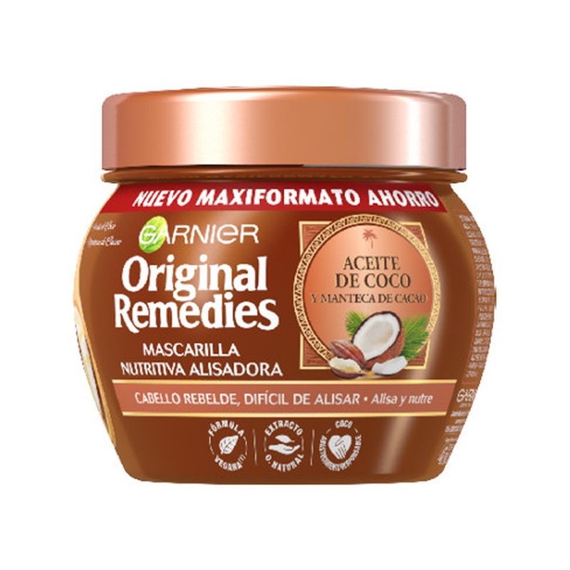 Garnier Original Remedies Mascarilla Alisadora Hair Remedy Con Aceite De Coco Y Manteca De Cacao, 340Ml