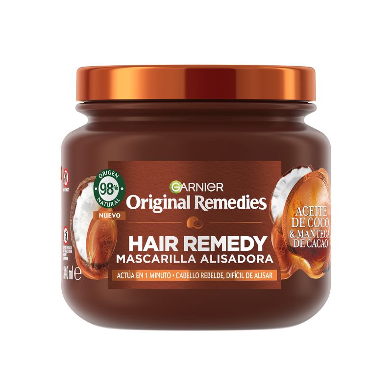 Garnier Original Remedies Mascarilla Alisadora Hair Remedy Con Aceite De Coco Y Manteca De Cacao, 340Ml