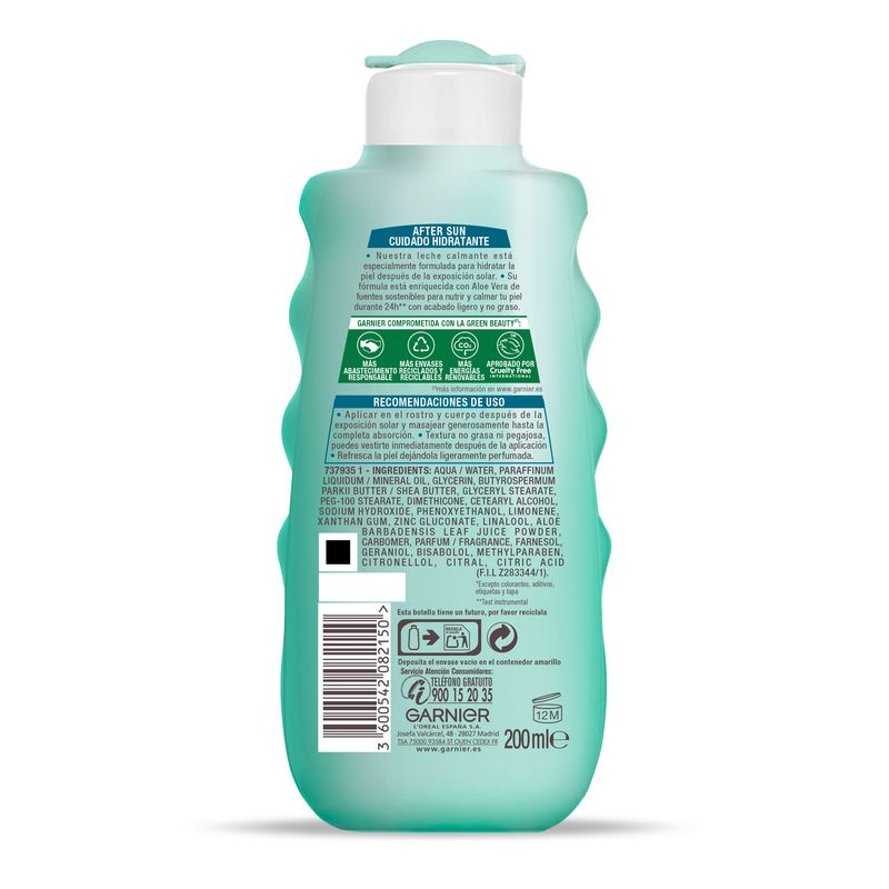 Garnier Delial After Sun Leche Calmante Rostro Y Cuerpo Con Aloe Vera Para Hidratar La Piel Tras La Exposición Solar 200Ml