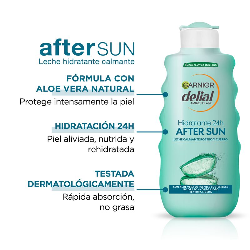 Garnier Delial After Sun Leche Calmante Rostro Y Cuerpo Con Aloe Vera Para Hidratar La Piel Tras La Exposición Solar 200Ml