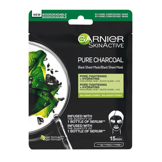 Garnier Skin Active Black Mask De Tejido Con Extracto De Alga Negra Y Ácido Hialurónico Para Pieles Con Poros Dilatados