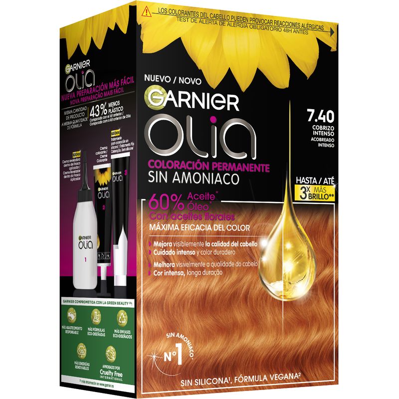 Garnier Olia Coloración Permanente Sin Amoniaco, Olor Agradable Con Aceites Florales Origen Natural - Bold Cobrizo Intenso 7.40