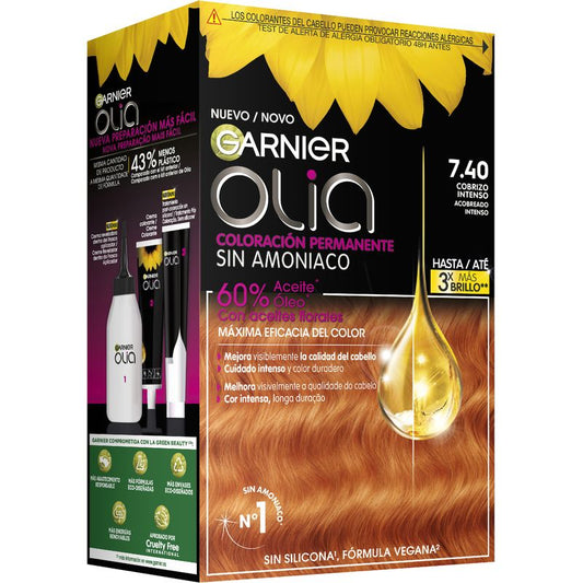 Garnier Olia Coloración Permanente Sin Amoniaco, Olor Agradable Con Aceites Florales Origen Natural - Bold Cobrizo Intenso 7.40