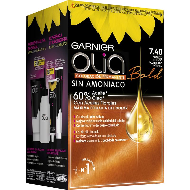 Garnier Olia Coloración Permanente Sin Amoniaco, Olor Agradable Con Aceites Florales Origen Natural - Bold Cobrizo Intenso 7.40