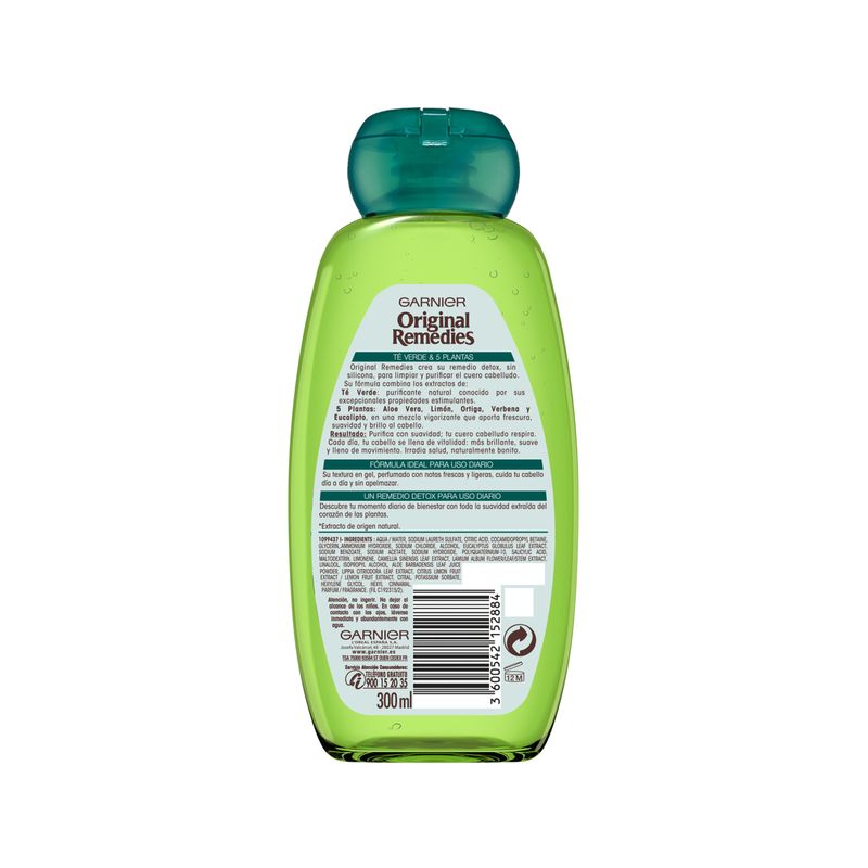 Garnier Original Remedies Té Verde & 5 Plantas Champú Para Pelo Normal - 300 Ml