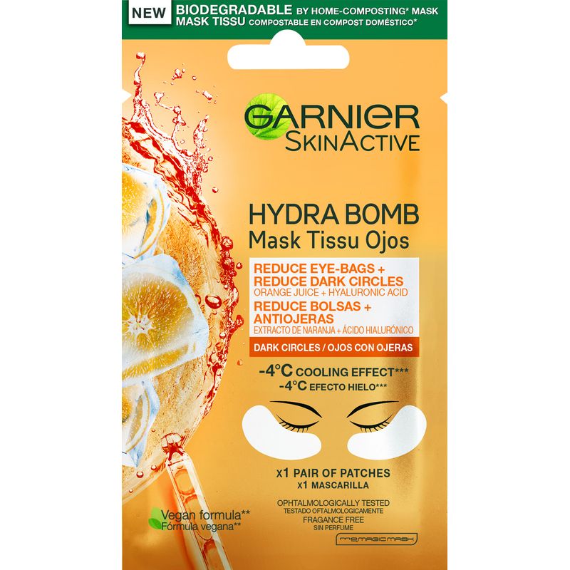 Garnier Skin Active Mask Tissue Contorno De Ojos Anti-Fatiga Y Anti-Ojeras Con Ácido Hialurónico Y Extracto De Naranja