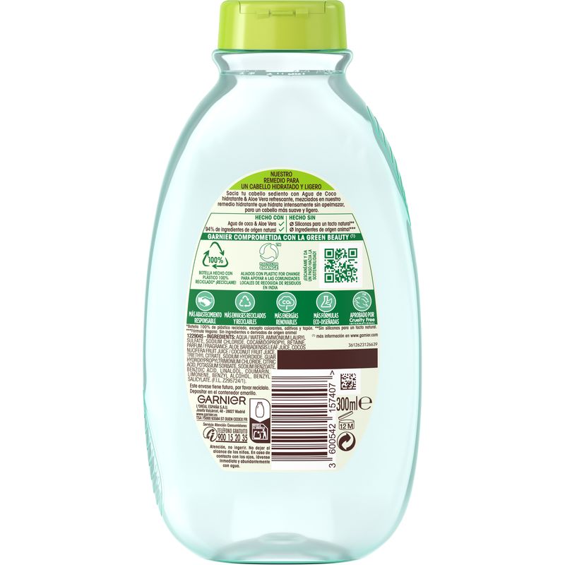 Garnier Original Remedies Agua De Coco Y Aloe Vera Champú Hidratante 300 Ml