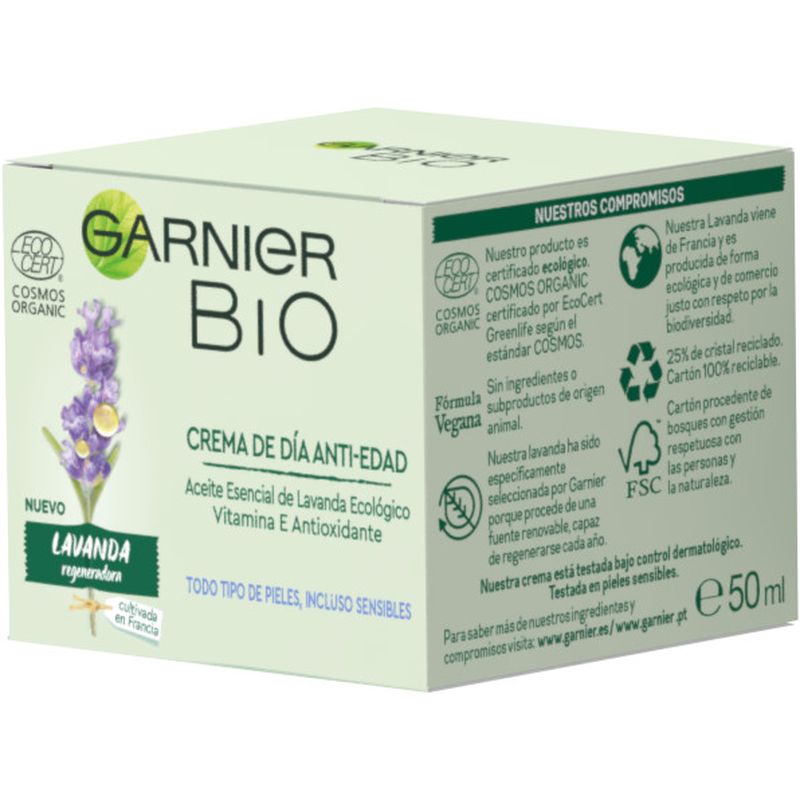 Garnier Bio Crema Anti - Edad Regeneradora Aceite Esencial Lavanda Y Argán Ecológico Y Vitamina E - 50 Ml