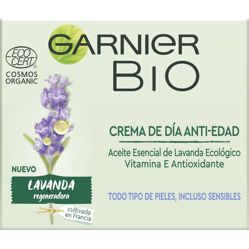 Garnier Bio Crema Anti - Edad Regeneradora Aceite Esencial Lavanda Y Argán Ecológico Y Vitamina E - 50 Ml