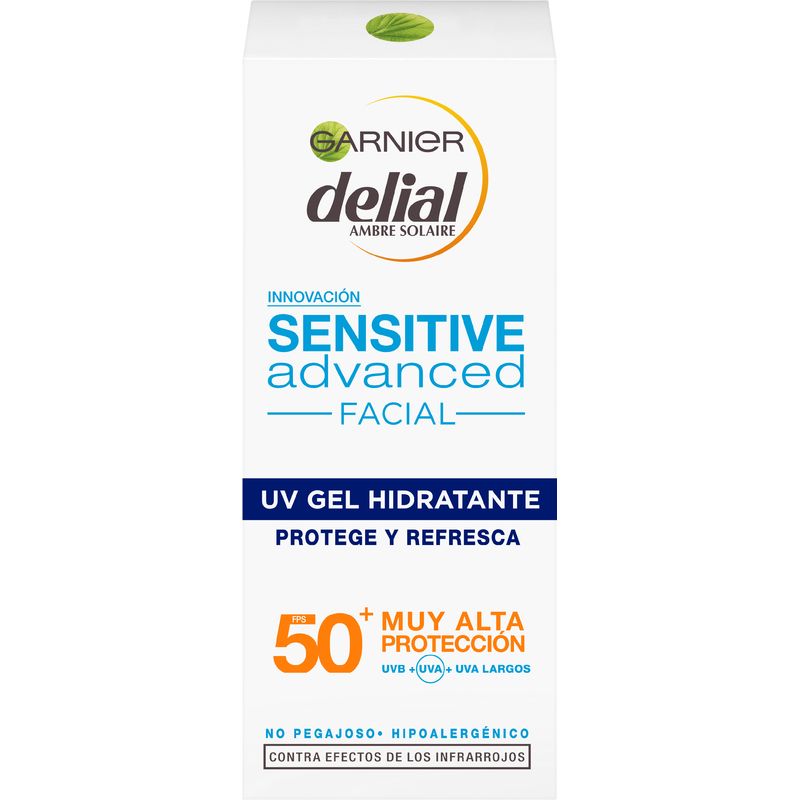 Garnier Delial Sensitive Advanced Crema Facial Hidratante Textura Gel Alta Protección Solar Ip50+ - 50 Ml