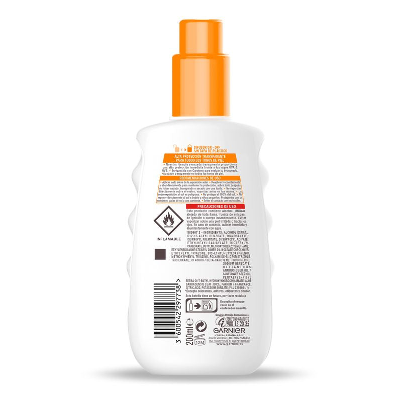 Garnier Delial Spray Solar Invisible Protect Bronze Spf 30 Con Vitamina E, 200Ml