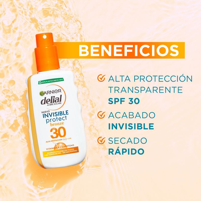 Garnier Delial Spray Solar Invisible Protect Bronze Spf 30 Con Vitamina E, 200Ml