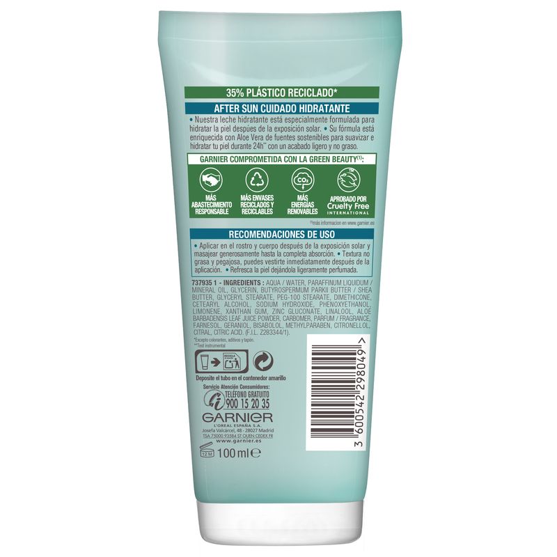 Garnier Delial Leche Hidratante Calmante After Sun Con Aloe Natural 100 Ml Formato Viaje