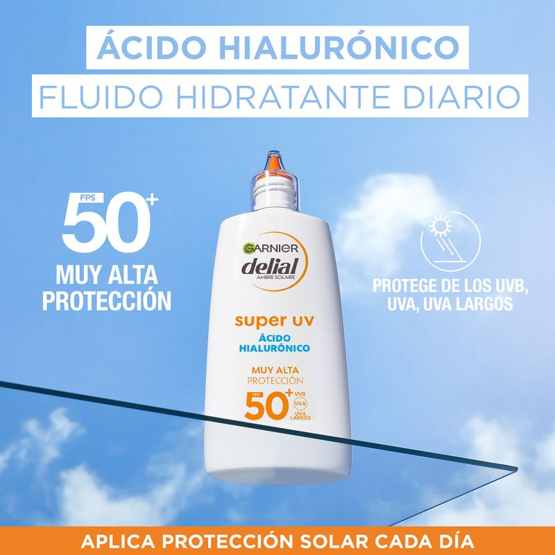 Garnier Delial Super Uv Fps50+ Fluido Diario Hidratante Con Ácido Hialurónico Y Vitamina E - 40Ml