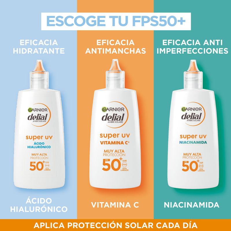 Garnier Delial Super Uv Fps50+ Fluido Diario Hidratante Con Ácido Hialurónico Y Vitamina E - 40Ml