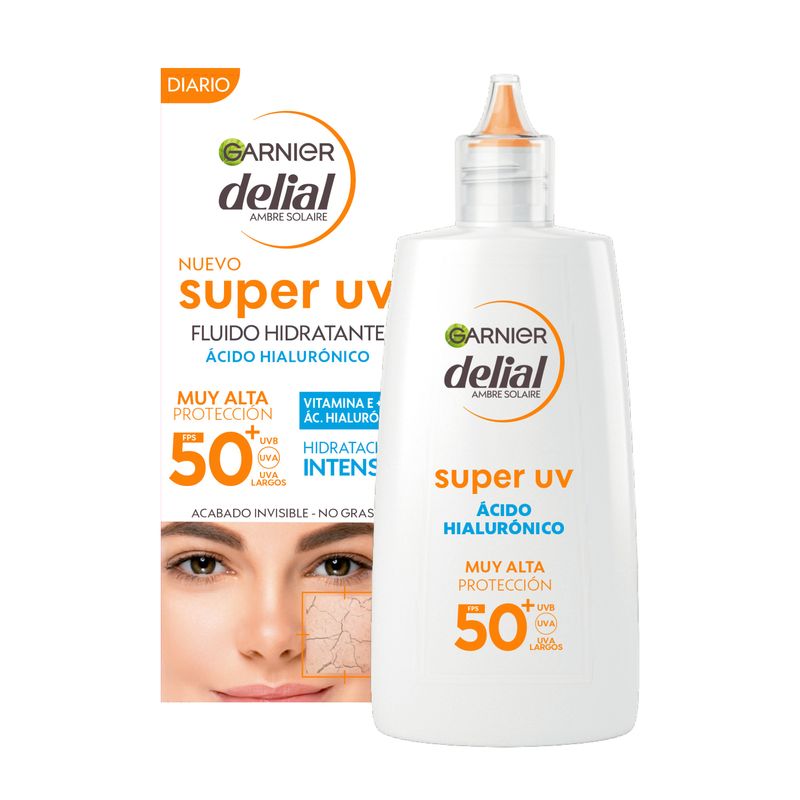 Garnier Delial Super Uv Fps50+ Fluido Diario Hidratante Con Ácido Hialurónico Y Vitamina E - 40Ml