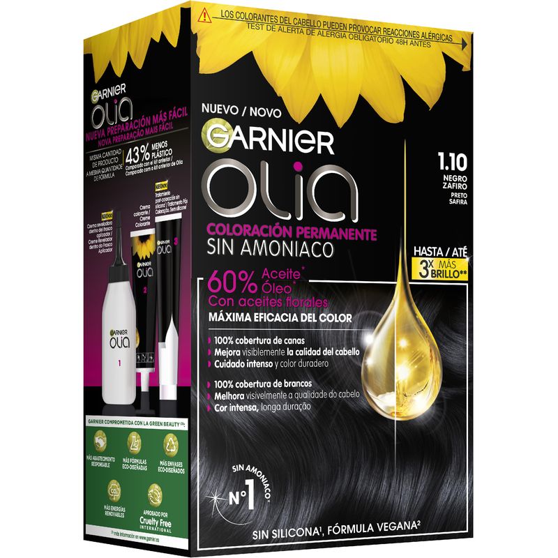 Garnier Olia Coloración Permanente Sin Amoniaco, Olor Agradable Con Aceites Florales Origen Natural - Negro Zafiro 1.1