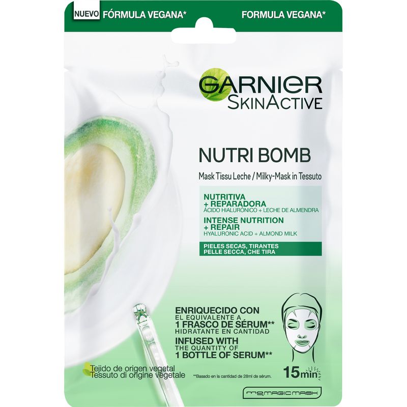 Garnier Skin Active Nutri Bomb Milky Mask Tissu Reparadora Con Leche De Almendra Ecológica Y Ácido Hialurónico