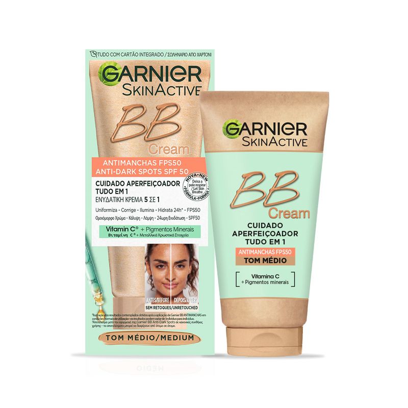 Garnier Skinactive Bb Cream Anti Manchas Spf50 Tono Medio Hidratante Todo En Uno Con Color Spf50, 50Ml