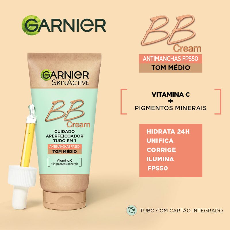 Garnier Skinactive Bb Cream Anti Manchas Spf50 Tono Medio Hidratante Todo En Uno Con Color Spf50, 50Ml