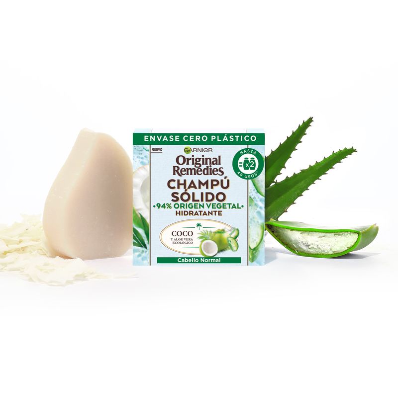 Garnier Original Remedies Champú Sólido - Coco Y Aloe Vera Ecológico Para Cabello Normal, Raíces Grasas