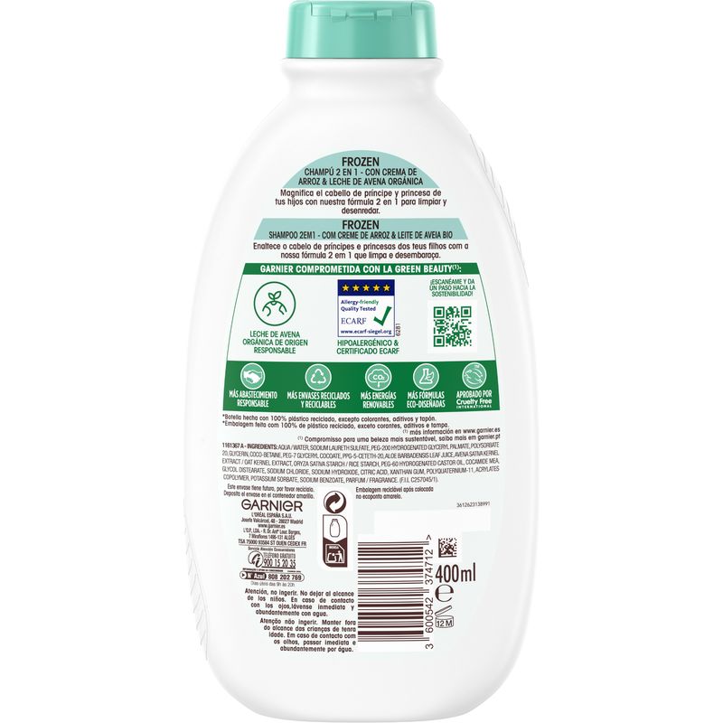 Garnier Ultra Suave Delicatesse De Avena Champú 2 En 1 Niños - Para Cabello Sensible