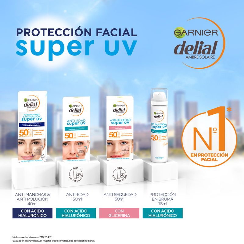 Garnier Delial Super Uv Fps50+ Crema Anti Edad Protectora Diaria Con Ácido Hialurónico - 50Ml