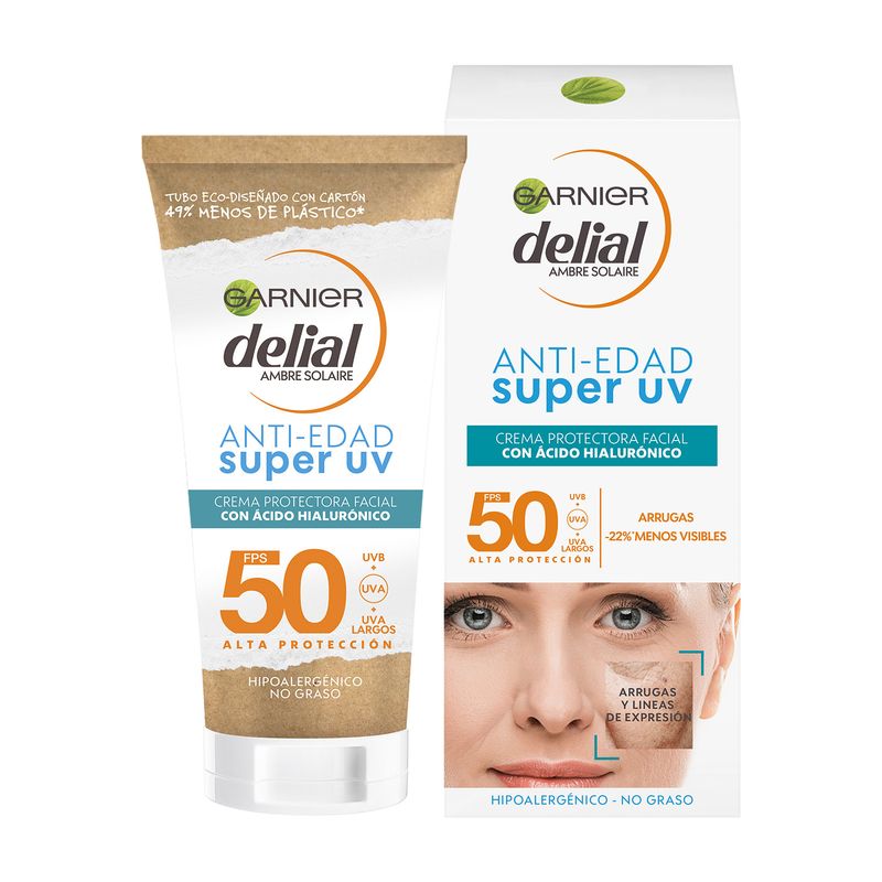 Garnier Delial Super Uv Fps50+ Crema Anti Edad Protectora Diaria Con Ácido Hialurónico - 50Ml