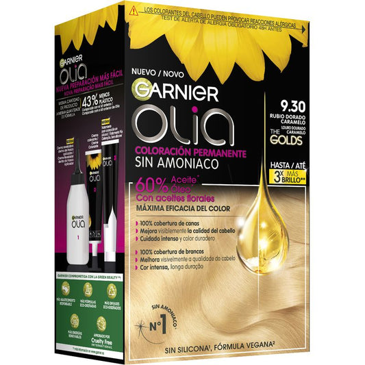 Garnier Olia Coloración Permanente Sin Amoniaco Con Aceites Florales De Origen Natural - Dorado Caramelo 9.30