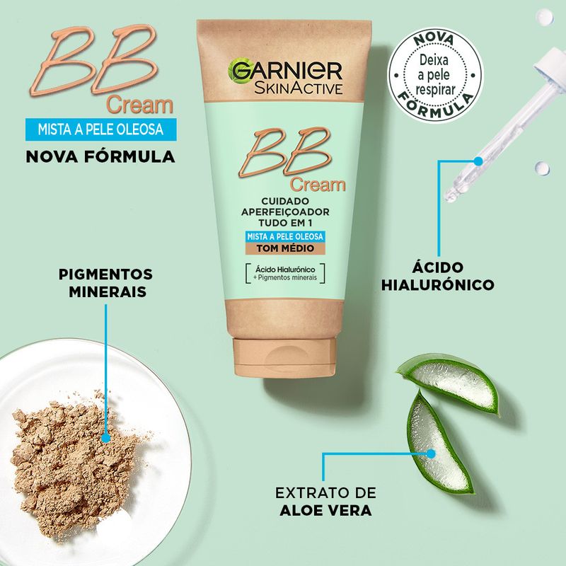 Garnier Skinactive Bb Cream Matificante Para Pieles Mixtas A Grasas Tono Medio. Hidratante Todo En Uno Con Color Spf 25, 50Ml