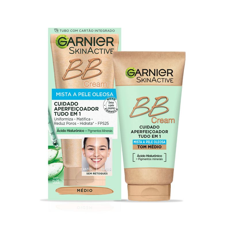 Garnier Skinactive Bb Cream Matificante Para Pieles Mixtas A Grasas Tono Medio. Hidratante Todo En Uno Con Color Spf 25, 50Ml