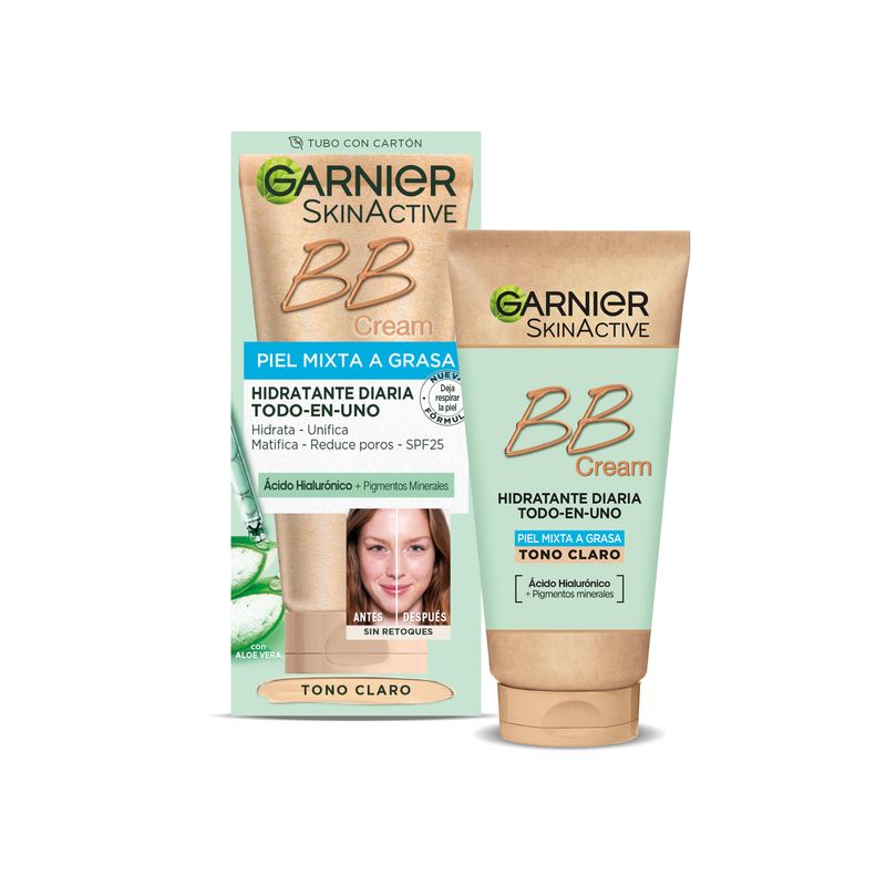 Garnier Skinactive Bb Cream Matificante Para Pieles Mixtas A Grasas Tono Claro. Hidratante Todo En Uno Con Color Spf 25, 50Ml